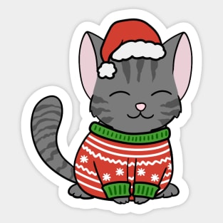 Christmas Sweater Black Tabby Cat Sticker